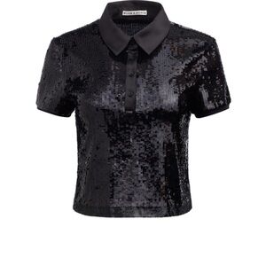 Alice + Olivia Black Sequin Crop Top